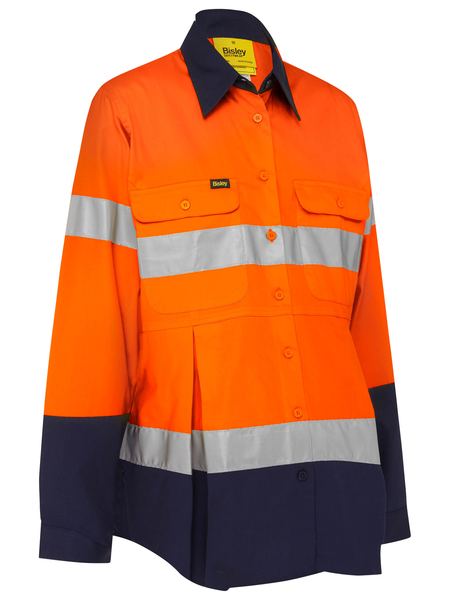 BLM6456T BISLEY LADIES 3M TAPED HI VIS MATERNITY DRILL SHIRT - LONG SLEEVE - ON THE GO SAFETY & WORKWEAR