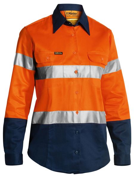 BLT6456 BISLEY LADIES 2 TONE HI VIS DRILL SHIRT 3M REFLECTIVE TAPE - LONG SLEEVE - ON THE GO SAFETY & WORKWEAR