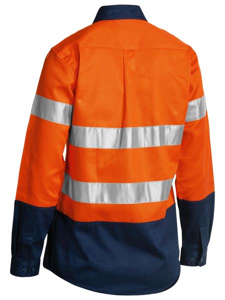 BLT6456 BISLEY LADIES 2 TONE HI VIS DRILL SHIRT 3M REFLECTIVE TAPE - LONG SLEEVE - ON THE GO SAFETY & WORKWEAR
