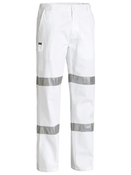 BP6808T BISLEY 3M TAPED COTTON DRILL WHITE WORK PANT - ON THE GO SAFETY & WORKWEAR