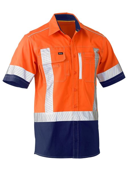 BISLEY Flex &amp; Move Two Tone Hi Vis Stretch Utility Shirt - Short Sleeve BS1177XT