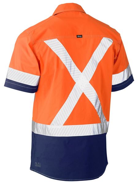 BISLEY Flex &amp; Move Two Tone Hi Vis Stretch Utility Shirt - Short Sleeve BS1177XT
