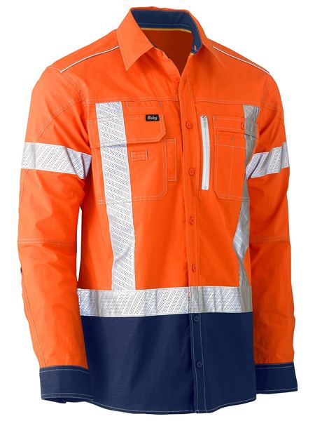 BISLEY Flex &amp; Move Two Tone Hi Vis Stretch Utility Shirt - Long Sleeve BS6177XT