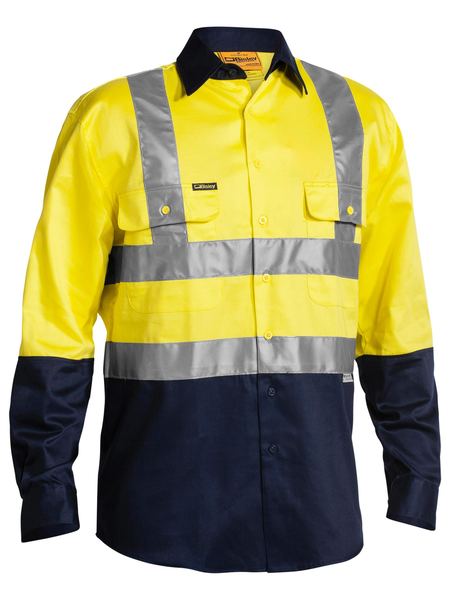 BISLEY 2 Tone Hi Vis Drill Shirt 3M Reflective Tape - Long Sleeve BS6267T