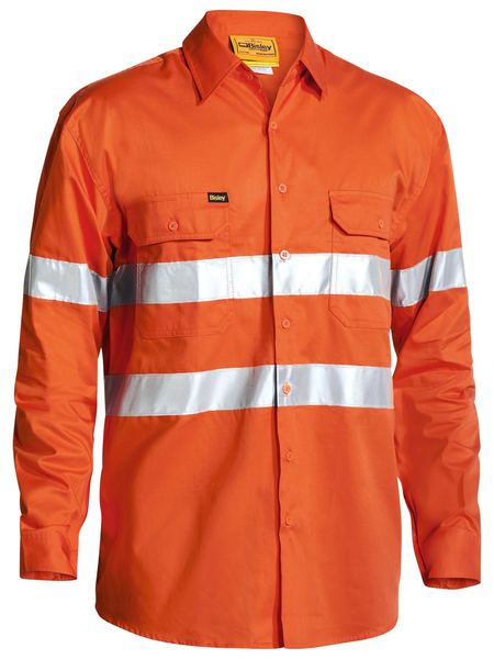 BISLEY Cool Lightweight Gusset Cuff Hi Vis Mens Shirt With 3m Reflective Tape - Long Sleeve BS6897
