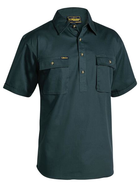 BISLEY Closed Front Cotton Drill Shirt - Short Sleeve BSC1433
