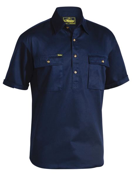 BISLEY Closed Front Cotton Drill Shirt - Short Sleeve BSC1433