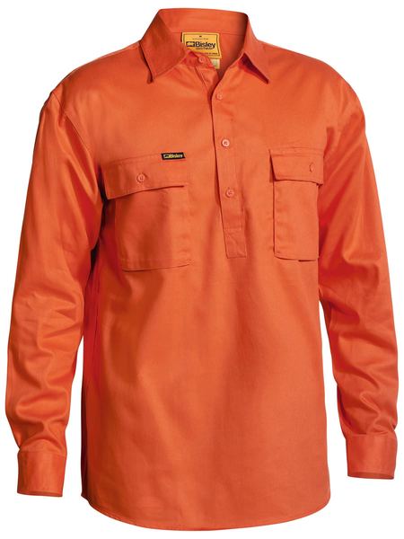 BISLEY Closed Front Cotton Drill Shirt - Long Sleeve  BSC6433