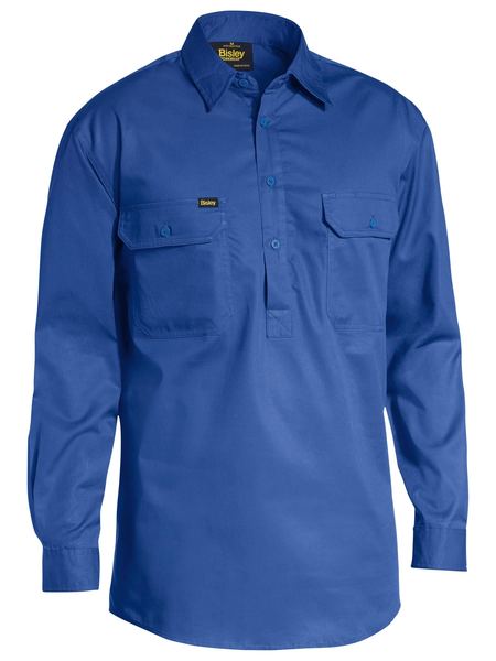 BISLEY Closed Front Cotton Light Weight Drill Shirt - Long Sleeve BSC6820