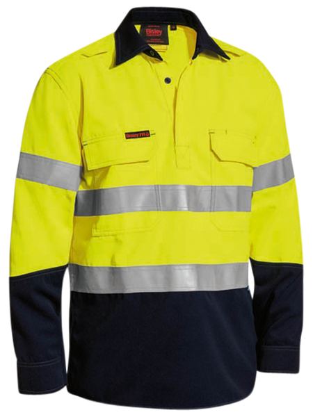 BISLEY Tencate Tecasafe Plus Taped Two Tone Hi Vis Closed Front Vented Shirt - Long Sleeve BSC8075T