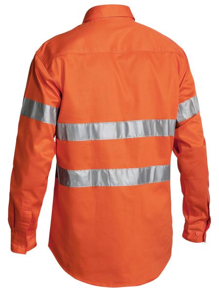 BISLEY Hi Vis 3M Reflective Tape Closed Front Mens Drill Long Sleeve Shirt BTC6482