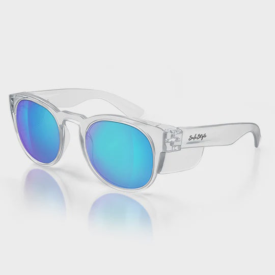 SAFESTYLE Cruisers Clear Frame Mirror Blue Polarised Lens CRCBP100