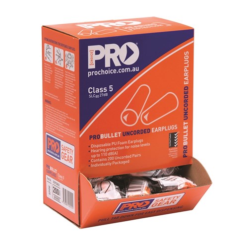 Pro Choice Pro-Bullet PU Earplugs Uncorded Box of 200 - 27db EPOU