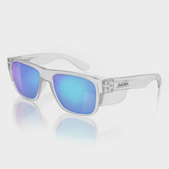 SAFESTYLE Fusions Clear Frame Mirror Blue Polarised Lens FCBP100