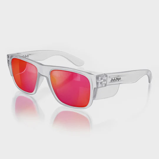 SAFESTYLE FUSIONS CLEAR FRAME MIRRORS RED POLARISED LENS FCRP100