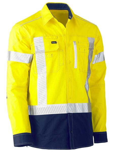 BISLEY Flex &amp; Move Two Tone Hi Vis Stretch Utility Shirt - Long Sleeve BS6177XT