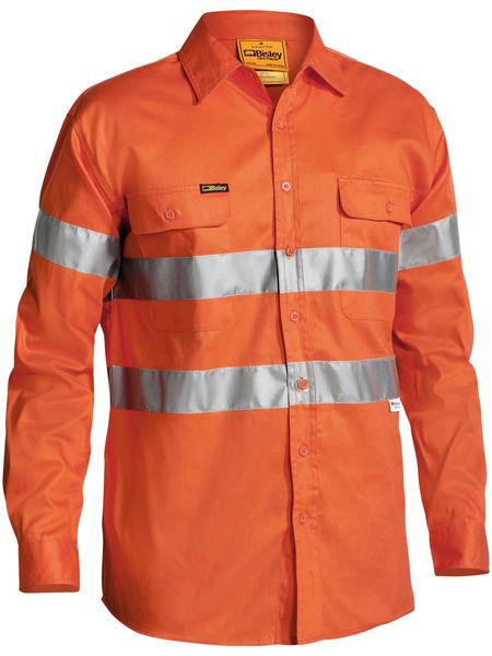 BISLEY Hi Vis 3M Reflective Tape Mens Drill Long Sleeve Shirt BT6482