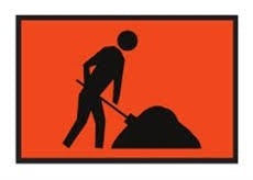 SYMBOLIC WORKER DIGGING METAL SIGN – ORANGE REFLECTIVE  900x600mm