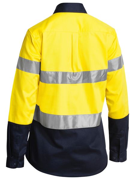 BLT6456 BISLEY LADIES 2 TONE HI VIS DRILL SHIRT 3M REFLECTIVE TAPE - LONG SLEEVE - ON THE GO SAFETY &amp; WORKWEAR