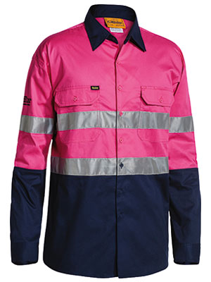 BISLEY Two Tone Taped Hi-Vis Cool Lightweight Long Sleeve Shirt/Gusset Cuff BS6896
