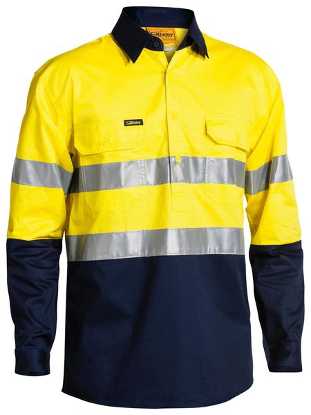 BISLEY 2 Tone Hi Vis Cool Lightweight Closed Front Shirt 3M Reflective Tape - Long Sleeve BSC6896