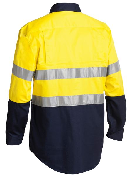 BISLEY 2 Tone Hi Vis Cool Lightweight Closed Front Shirt 3M Reflective Tape - Long Sleeve BSC6896