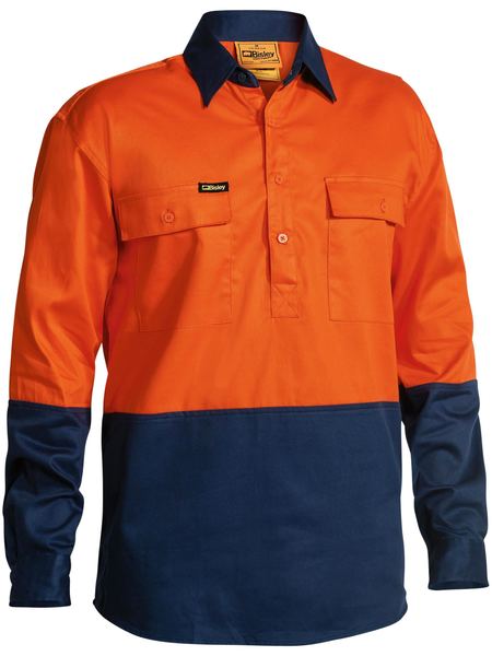 BISLEY Two Tone Hi-Vis Closed Front Long Sleeve Drill Shirt BSC6267