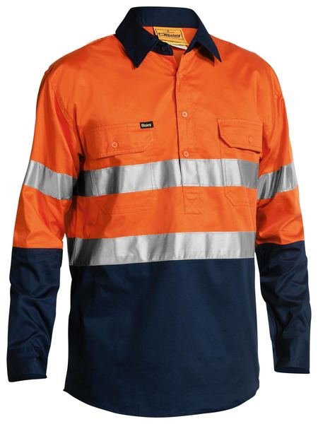 BISLEY 2 Tone Hi Vis Cool Lightweight Closed Front Shirt 3M Reflective Tape - Long Sleeve BSC6896