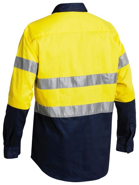 BISLEY 2 Tone Closed Front Hi Vis Drill Shirt 3M Reflective Tape - Long Sleeve BTC6456