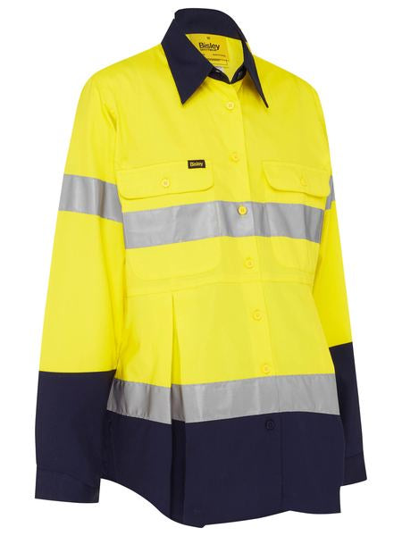 BLM6456T BISLEY LADIES 3M TAPED HI VIS MATERNITY DRILL SHIRT - LONG SLEEVE - ON THE GO SAFETY &amp; WORKWEAR
