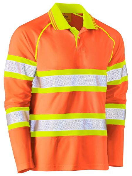 BK6223T BISLEY TAPE DOUBLE HI VIS MESH POLO SHIRT - LONG SLEEVE - ON THE GO SAFETY &amp; WORKWEAR