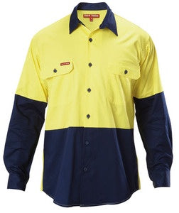 HARD YAKKA KoolGear Hi-Vis Two Tone Cotton Twill Long Sleeve Shirt Y07558