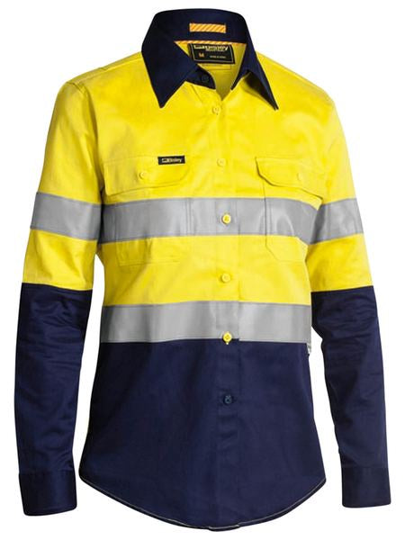 BL6448T BISLEY LADIES 3M TAPED 2 TONE HI VIS INDUSTRIAL COOL VENT SHIRT - LONG SLEEVE - ON THE GO SAFETY & WORKWEAR