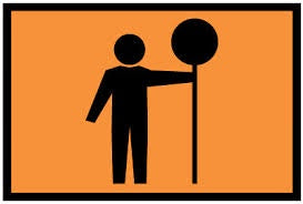 SYMBOLIC WORKER WITH SIGN ORANGE METAL SIGN  900x600mm