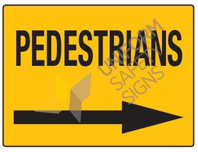 PEDESTRIANS (RIGHT ARROW) - YELLOW CORFLUTE SIGN 600x450mm