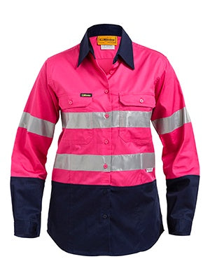 BL6896 BISLEY LADIES M TAPED TWO TONE HI VIS COOL LIGHTWEIGHT SHIRT - LONG SLEEVE - ON THE GO SAFETY &amp; WORKWEAR