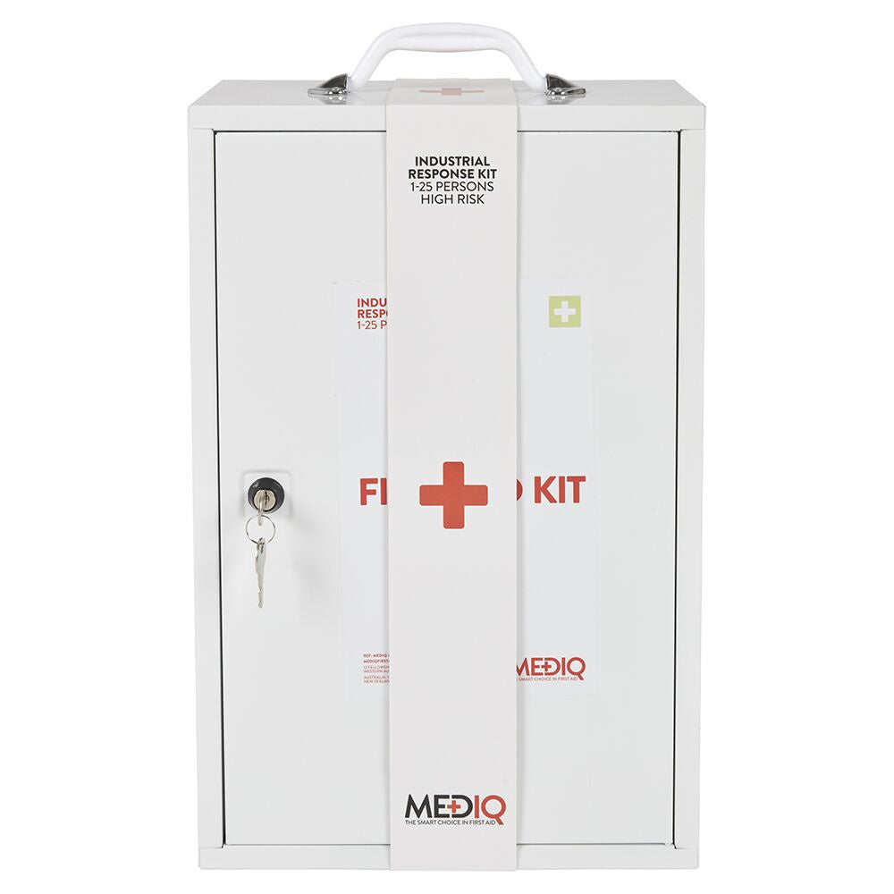 MEDIQ Essential First Aid Kit Workplace Response - White Metal Wall Cabinet 1-25 Persons High Risk FAEIM